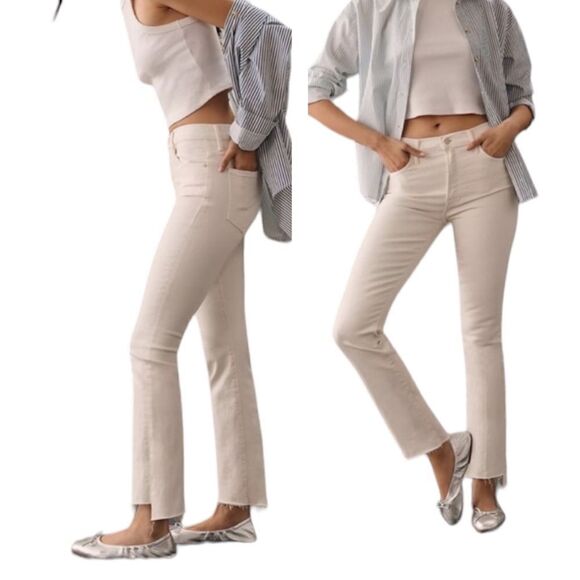 Mother The Insider Fray Hem Jeans In Chalk It Up White New Size 32 - Picture 1 of 15